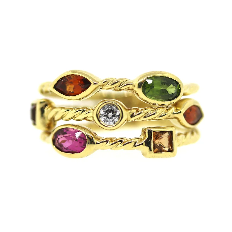 Diamond & Gemstone Triple Row Statement Ring