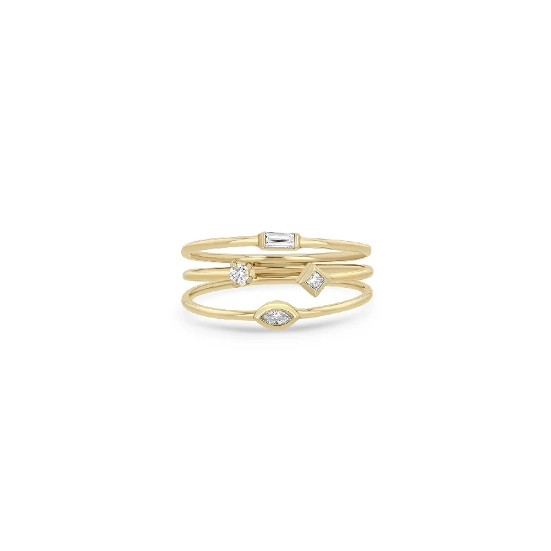 14k 3 Thin Band Mixed Diamonds Ring