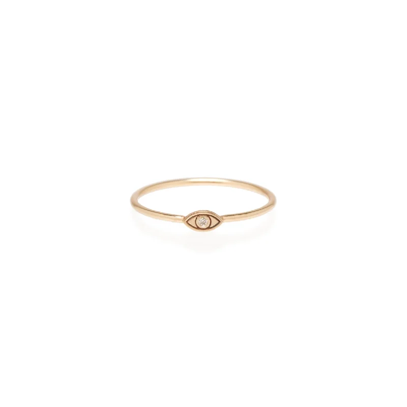 14k Itty Bitty Diamond Evil Eye Ring