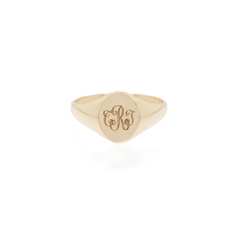 14k Engraved Monogram Oval Signet Ring