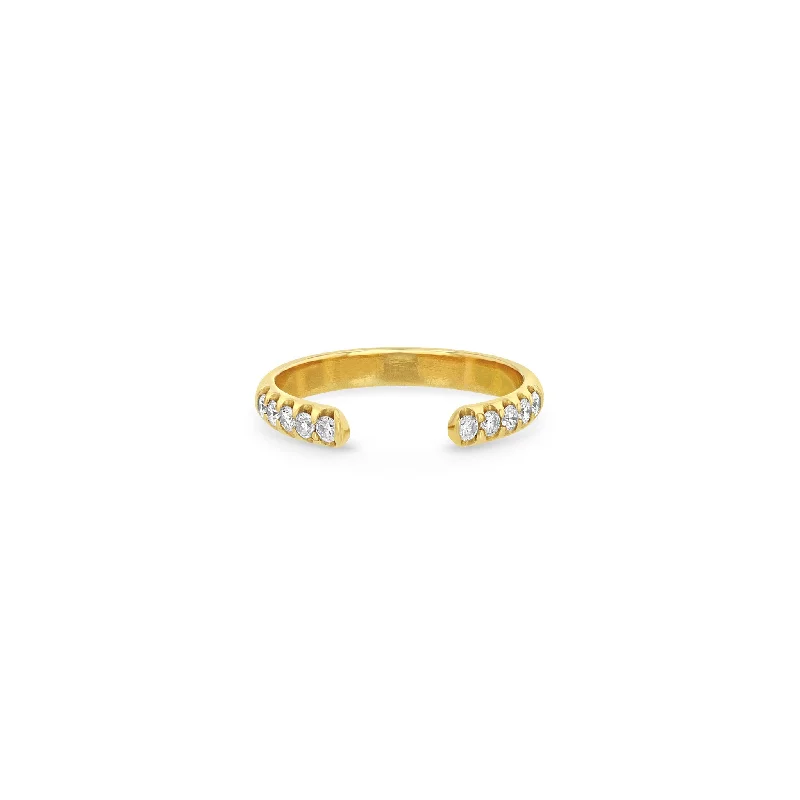 14k Open Half Round Ring with 10 Pavé Diamonds