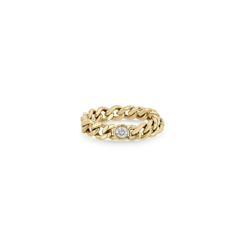 14k Medium Curb Chain Ring with Floating Diamond