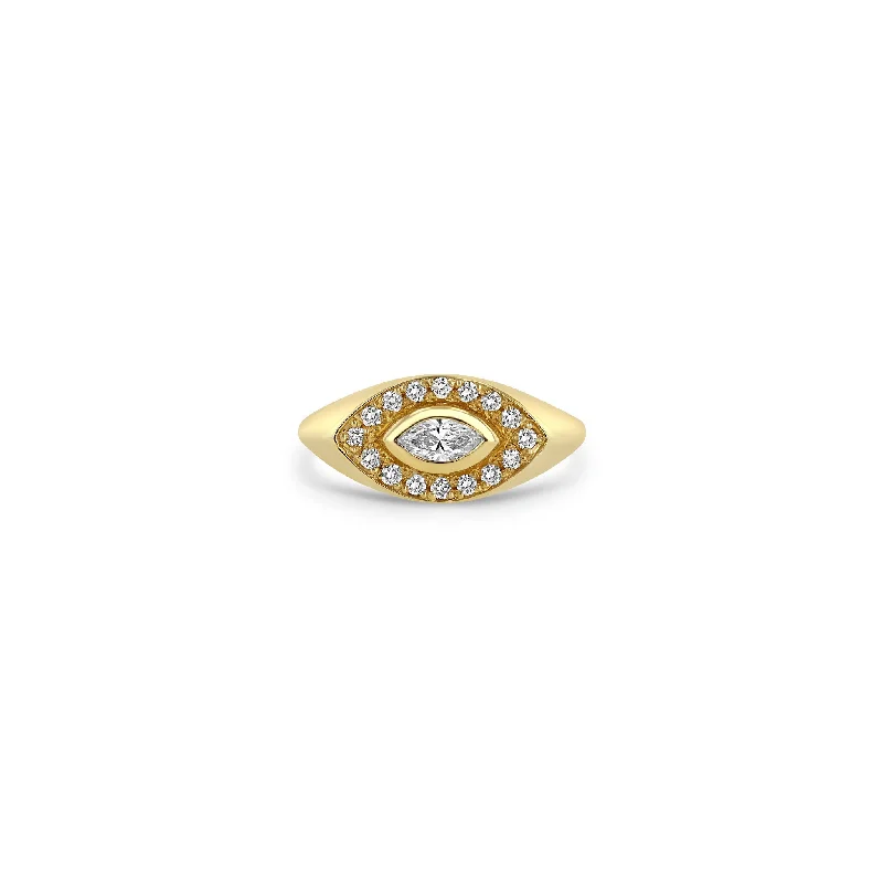 14k Marquise Diamond Halo Signet Ring