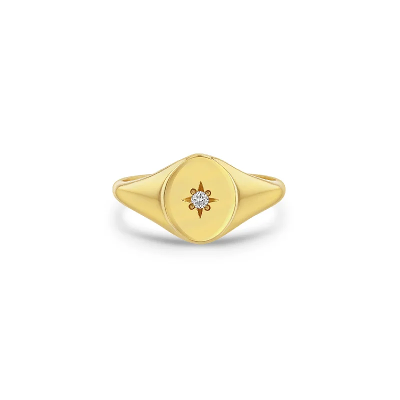 14k Star Set Diamond Oval Signet Ring