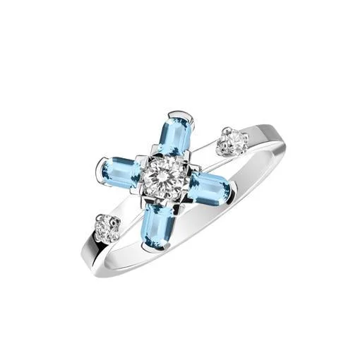 Arch Florale PM Ring, 18k White Gold with DAVIDOR Arch Cut Aquamarines and Brilliant Diamonds