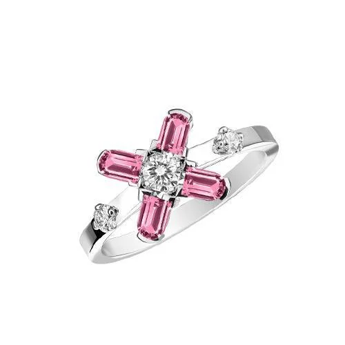 Arch Florale PM Ring, 18k White Gold with DAVIDOR Arch Cut Pink Tourmalines and Brilliant Diamonds