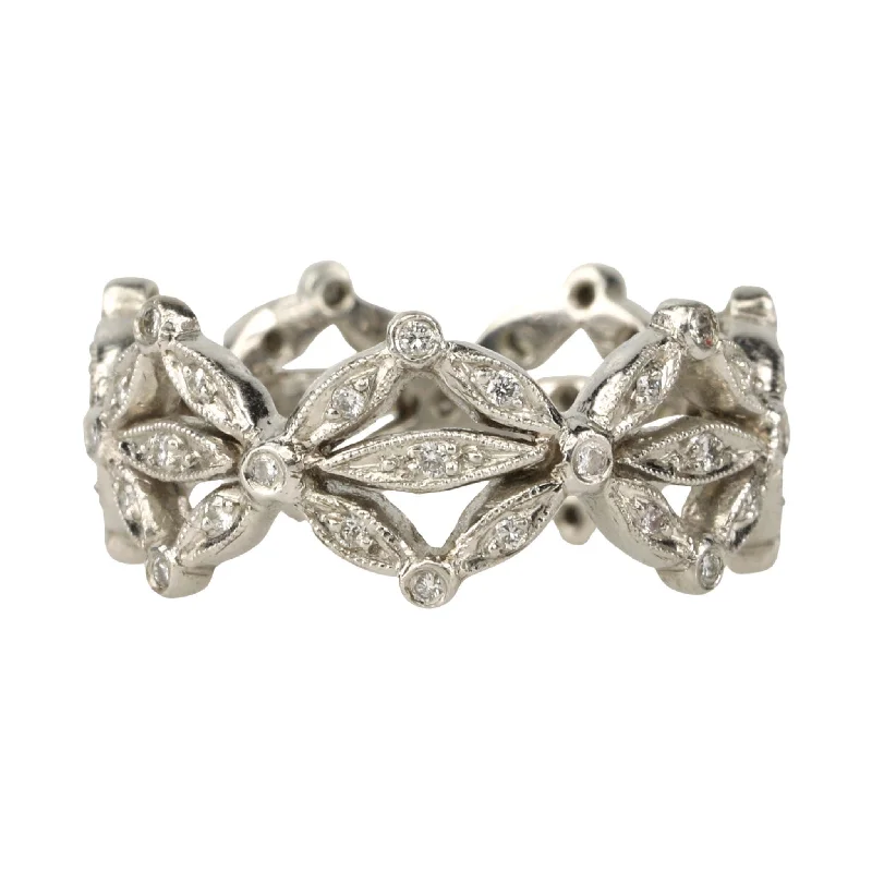 Platinum & Pave Diamond "Seed Petal" Band