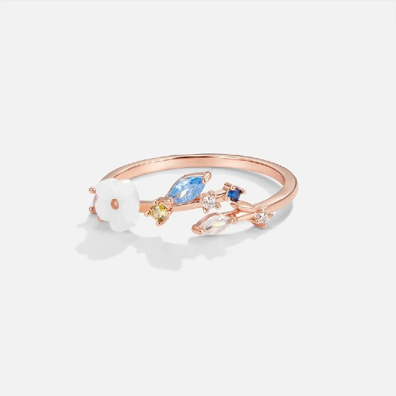 Crystal White Blossom Rings Rose Gold