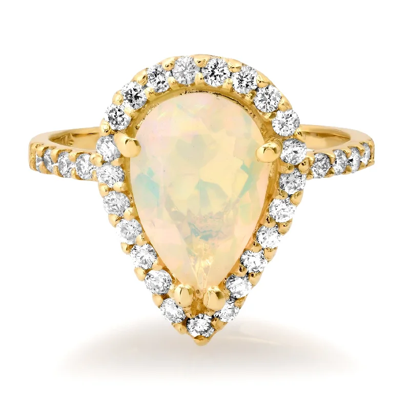 Glowing Pear Shaped Opal & Diamond Statement Ring