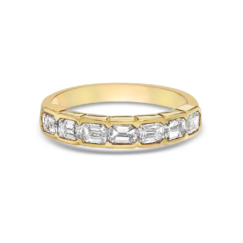 HalfWay Emerald Cut Diamond Eternity Band Ring (1.17 ct.) Bezel Set in 18K Gold