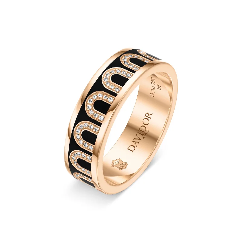 L'Arc de DAVIDOR Ring MM, 18k Rose Gold with Caviar Lacquered Ceramic and Arcade Diamonds