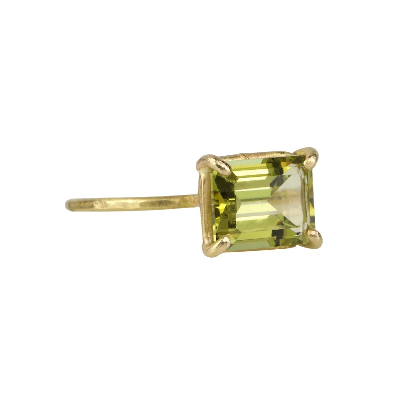 18 Karat Yellow Gold Prong-Set Emerald Cut Citrine "Mini Gem" Ring