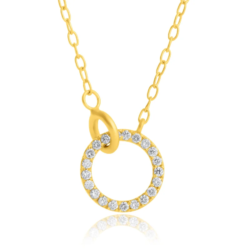 14k Yellow Gold Loop 1mm Round Diamond Interlocking Necklace