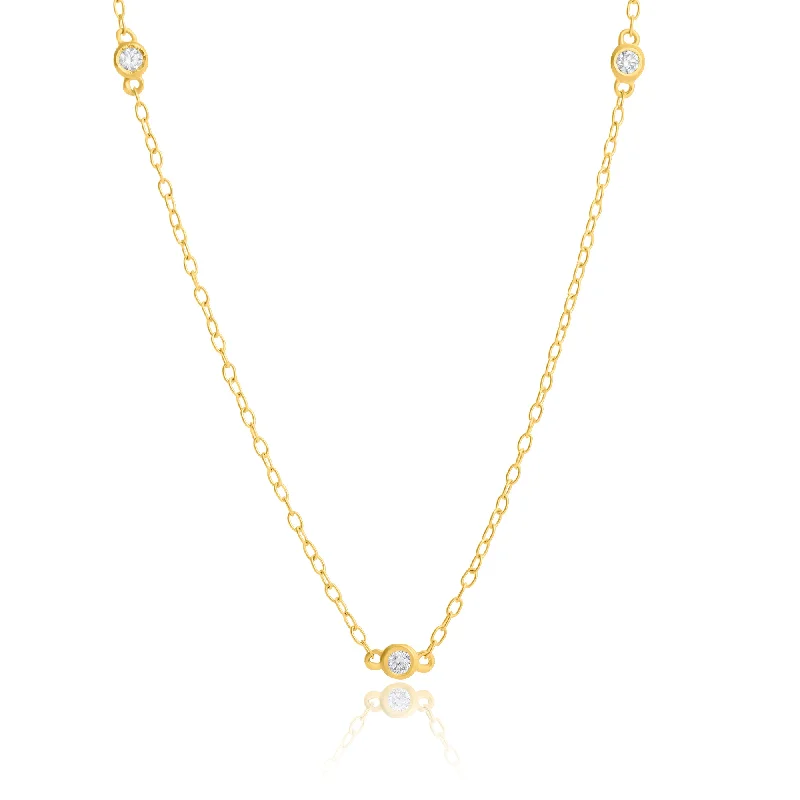 14k Yellow Gold Station 2mm Round Diamond Necklace