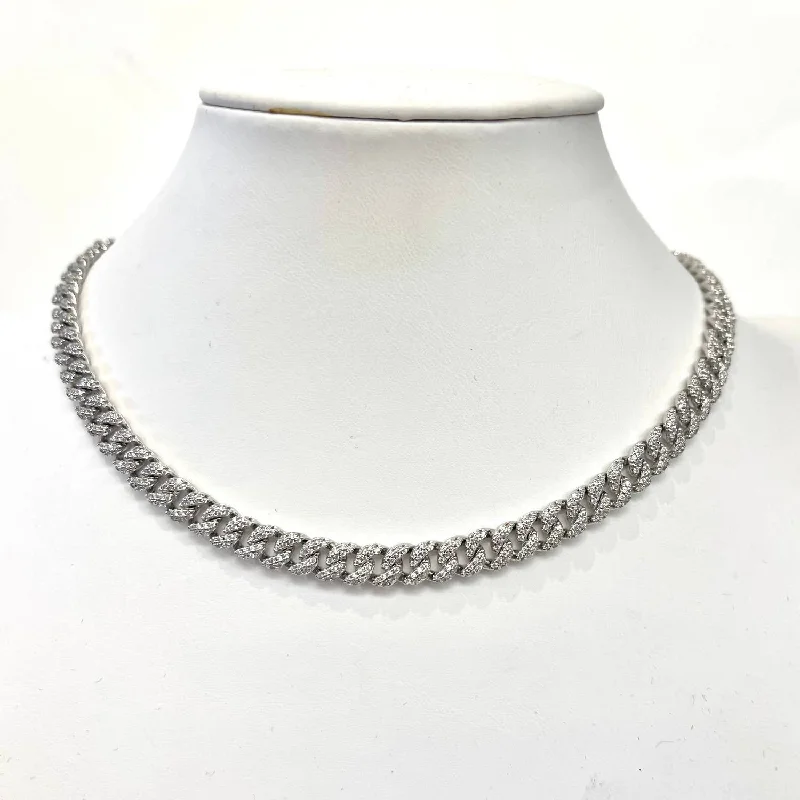 16” Cz Cuban Chain Necklace In Silver