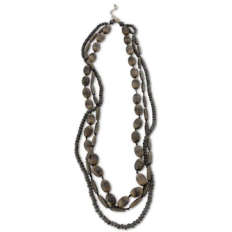 38" Bead Three Strand Necklace In Black & Gray