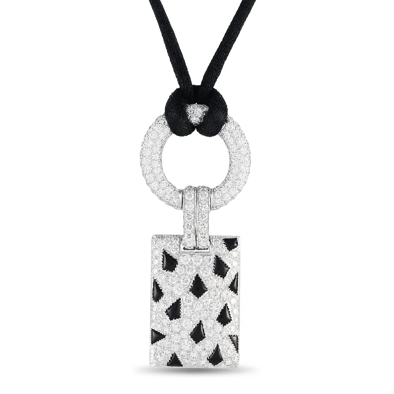 Cartier Panthere 18K White Gold 2.85ct Diamond and Onyx Pendant Necklace CA06-012324