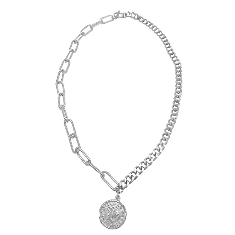 Adornia Coin Mixed Chain Necklace silver