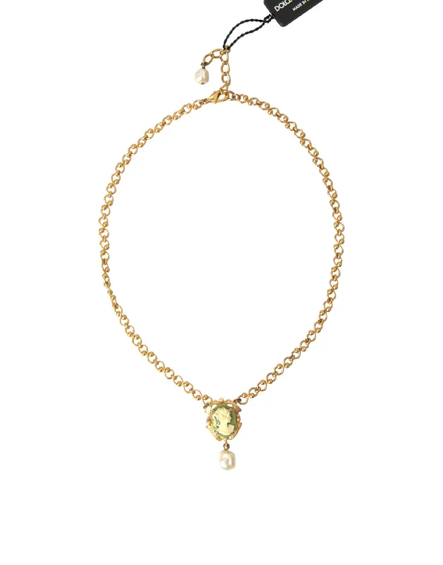 Dolce & Gabbana  Brass Chain ivory Pendant Charm Women's Necklace