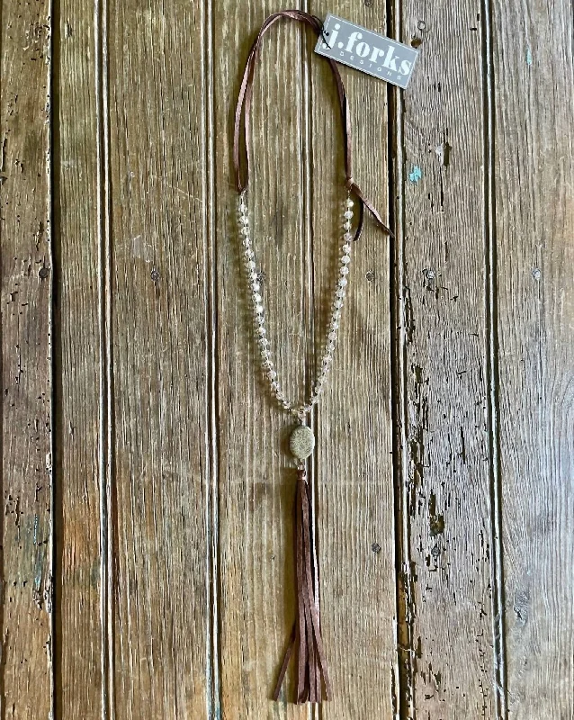 Golden Crystal Necklace With Snake Skin Agate In Dark Chocolate