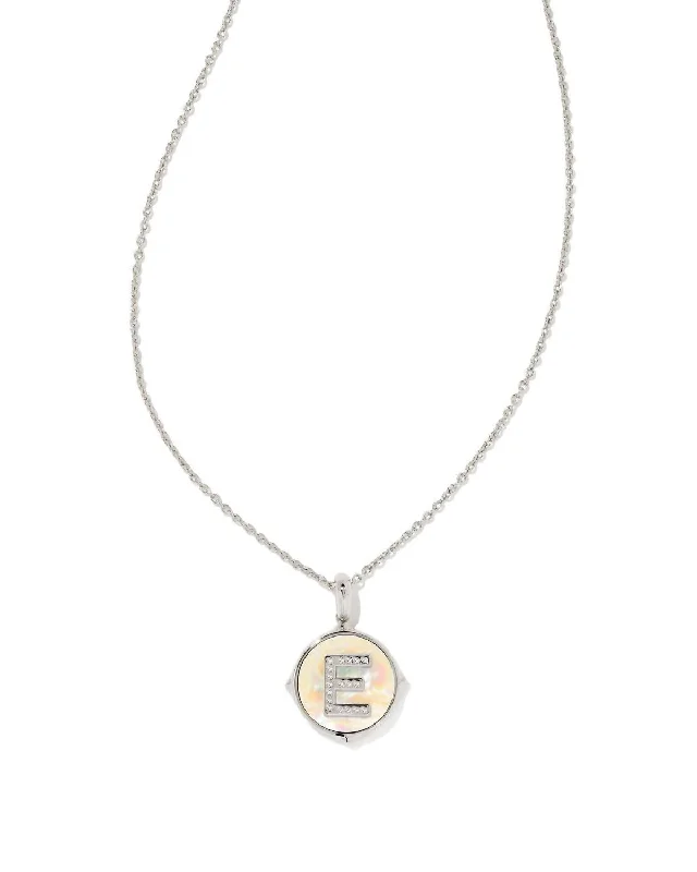 Letter E Disc Reversable Pendant Necklace In Silver