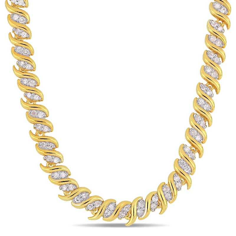 Mimi & Max 2ct TDW Diamond S-Link Tennis Necklace in Yellow Silver