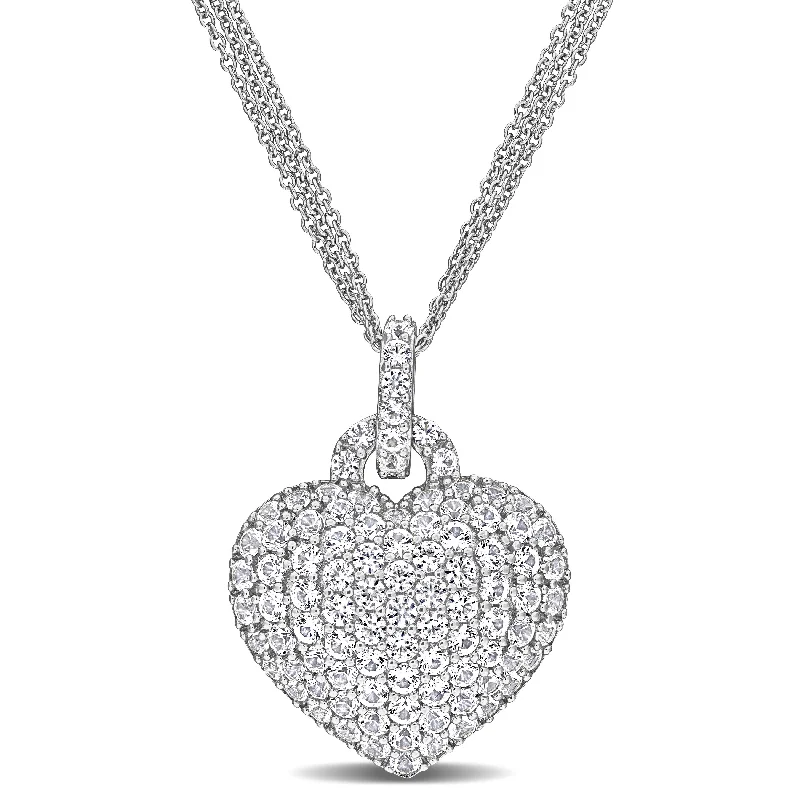 Mimi & Max 3 1/2ct TGW Created White Sapphire Heart Pendant with Triple-Strand Chain in Sterling Silver