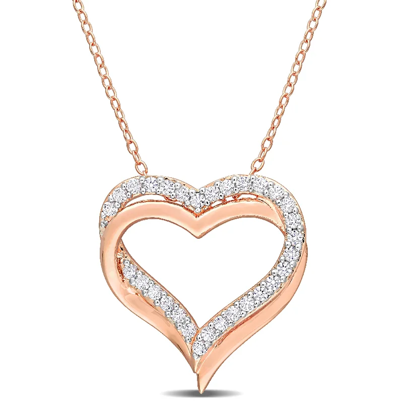 Mimi & Max Created White Sapphire Crossover Heart Necklace in Rose Silver