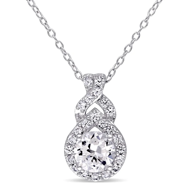 Mimi & Max Created White Sapphire Teardrop Halo Necklace in Sterling Silver