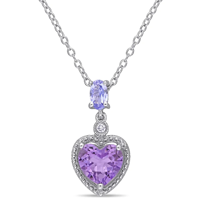 Mimi & Max Diamond, Tanzanite, and Heart Shaped Amethyst Necklace in Sterling Silver