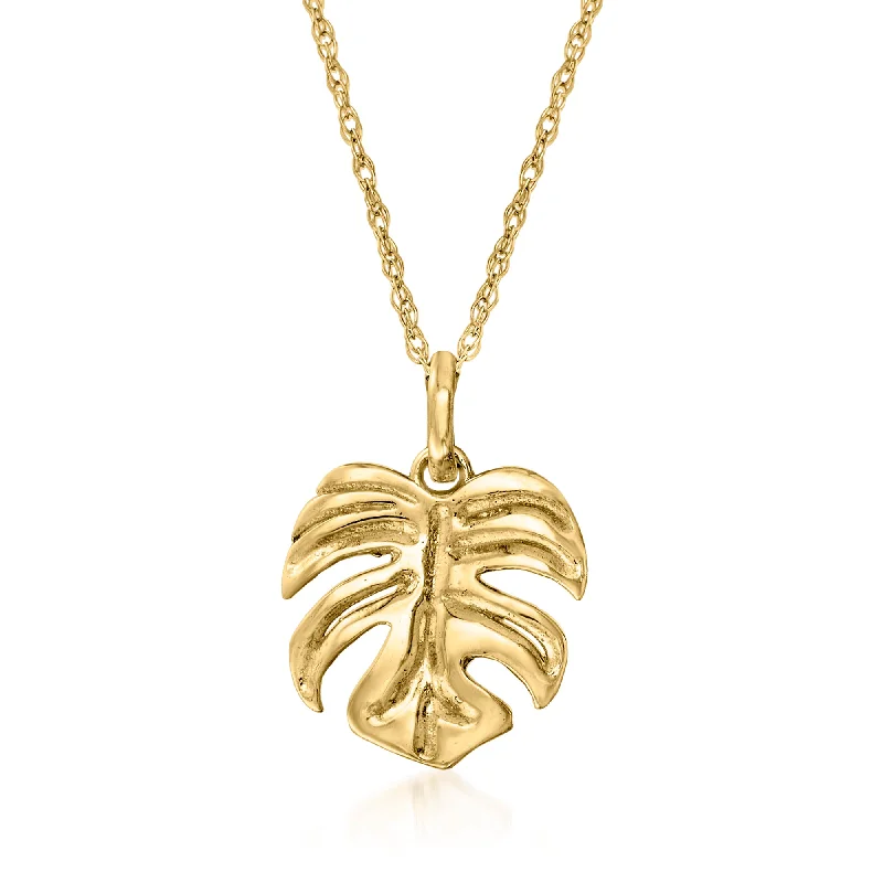 Ross-Simons 14kt Gold Monstera Leaf Pendant Necklace