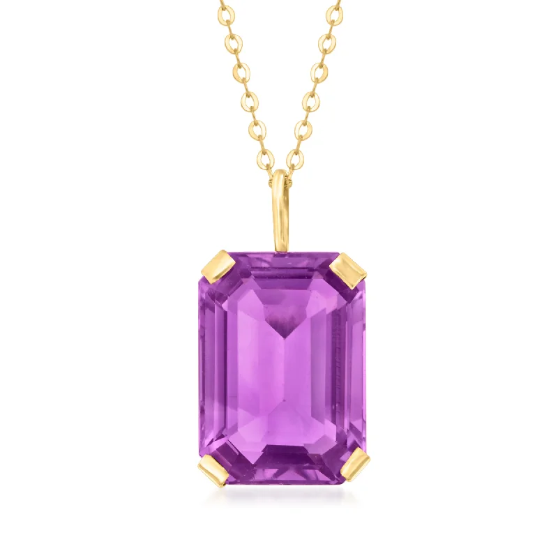 Ross-Simons Amethyst Pendant Necklace in 10kt Yellow Gold