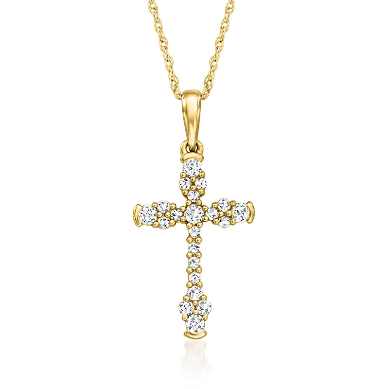 Ross-Simons Diamond Cross Pendant Necklace in 14kt Yellow Gold