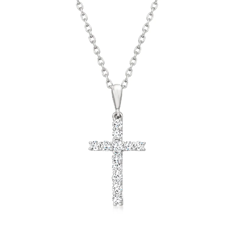 Ross-Simons Diamond Cross Pendant Necklace in Sterling Silver