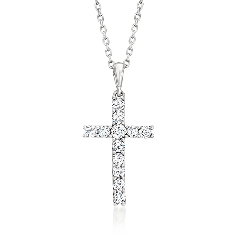 Ross-Simons Diamond Cross Pendant Necklace in Sterling Silver