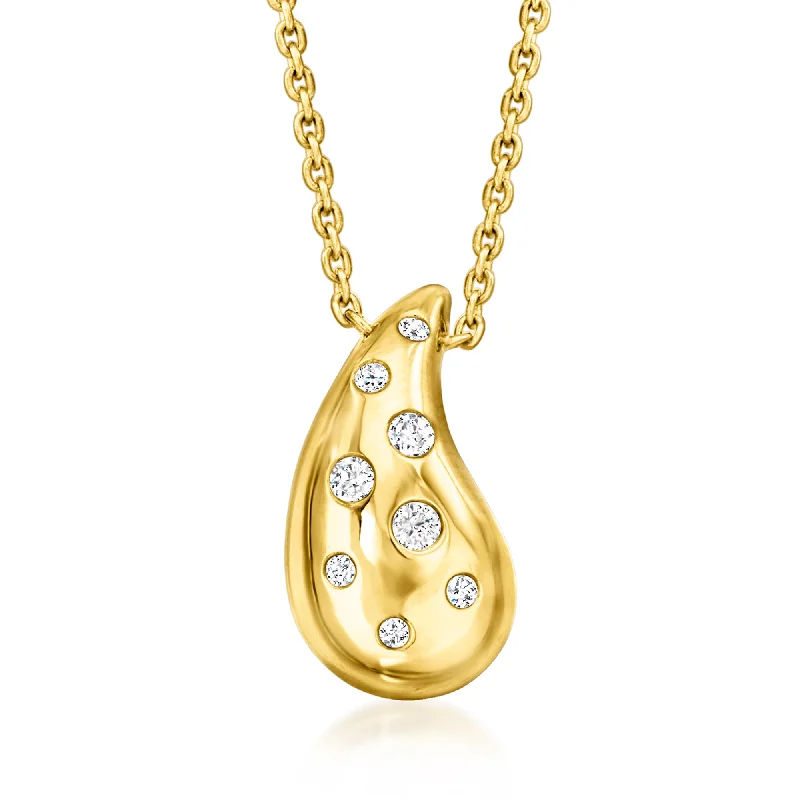 Ross-Simons Diamond Puffy Teardrop Necklace in 18kt Gold Over Sterling