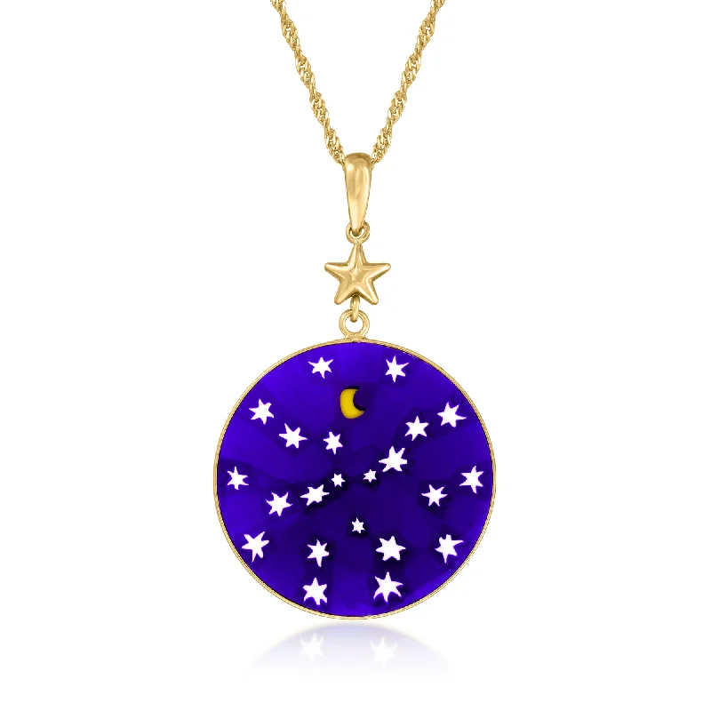 Ross-Simons Italian Blue Murano Glass Stars and Moon Pendant Necklace in 18kt Gold Over Sterling