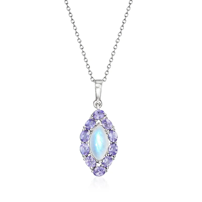 Ross-Simons Moonstone and Tanzanite Pendant Necklace in Sterling Silver