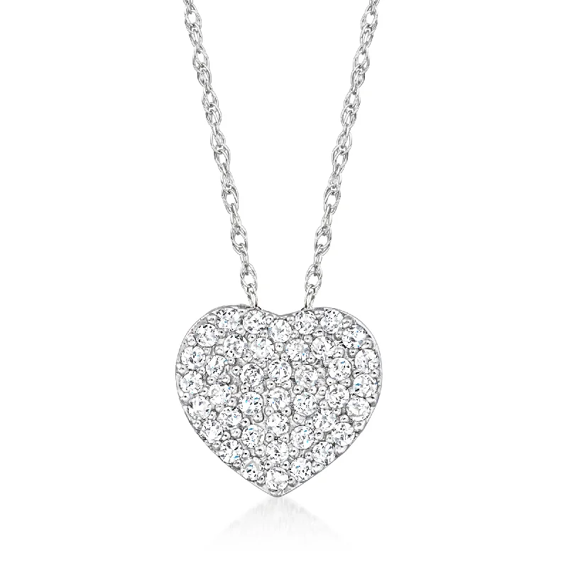 Ross-Simons Pave Diamond Heart Pendant Necklace in 14kt White Gold