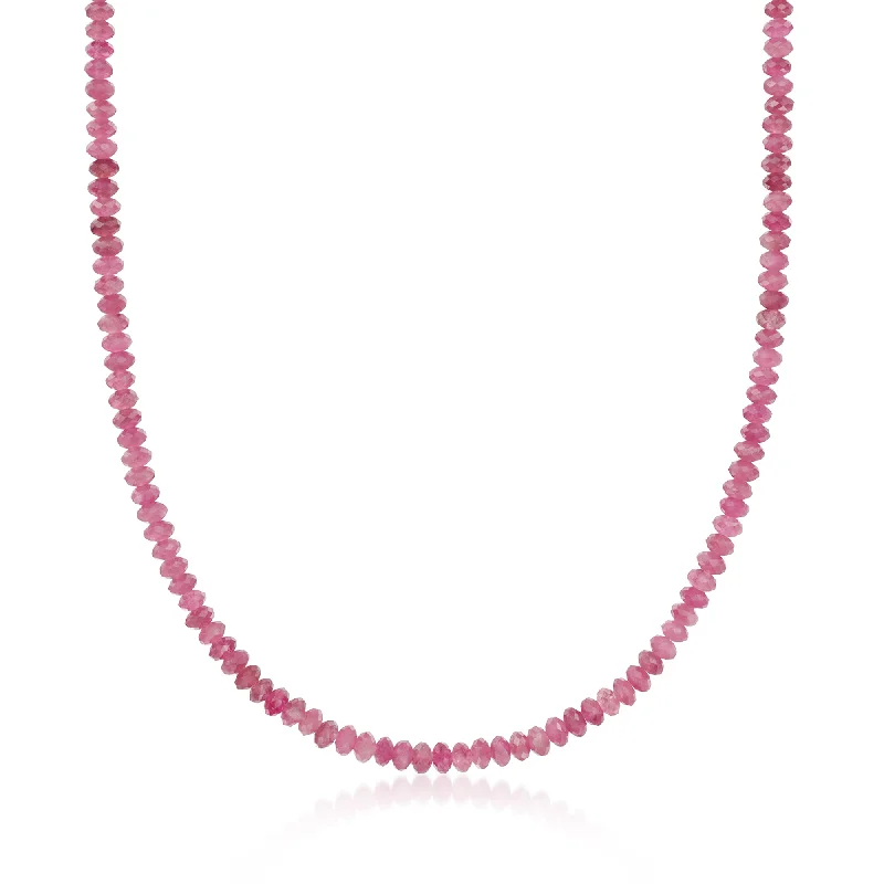 Ross-Simons Pink Tourmaline Bead Necklace With 14kt Yellow Gold Magnetic Clasp