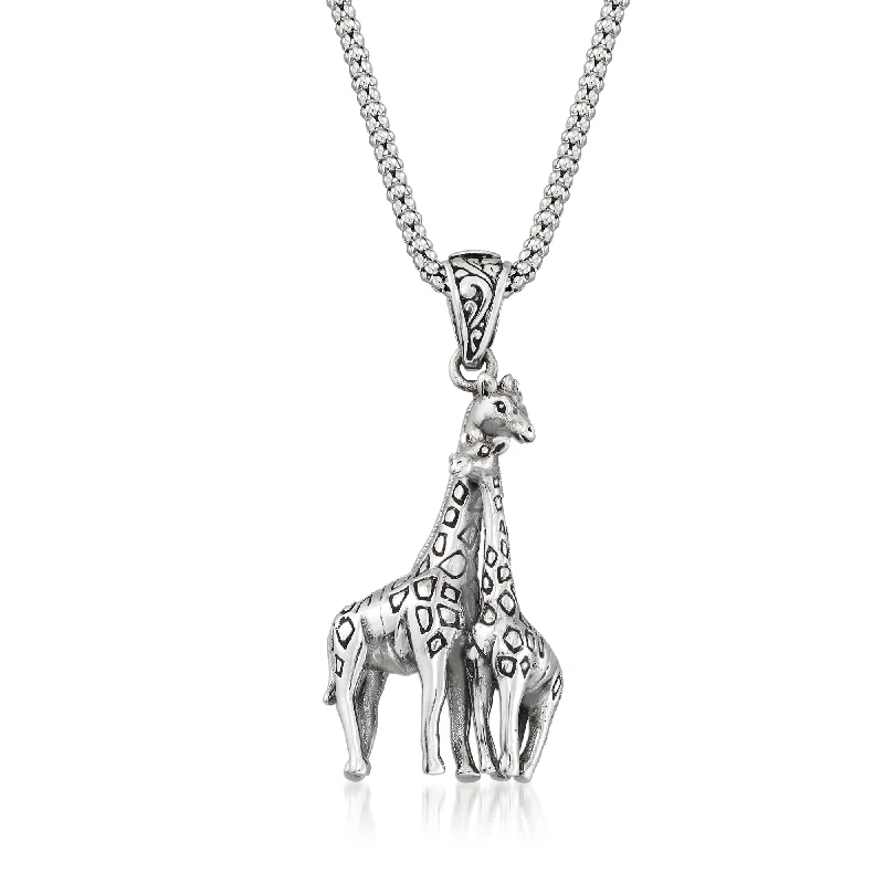 Ross-Simons Sterling Silver Bali-Style Giraffe Family Pendant Necklace