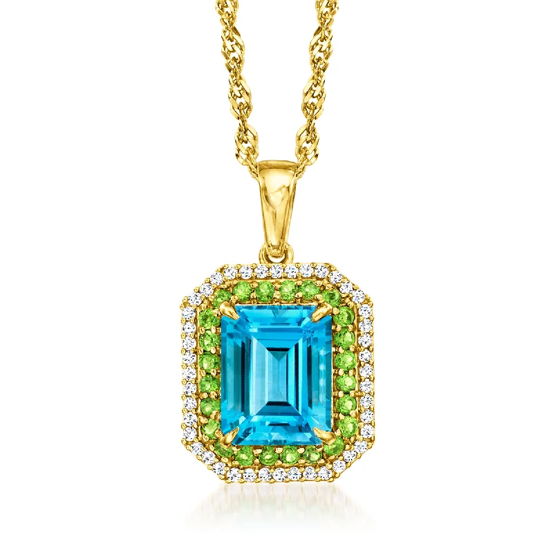 Ross-Simons Swiss Blue Topaz and . Chrome Diopside Pendant Necklace With . White Zircon in 18kt Gold Over Sterling