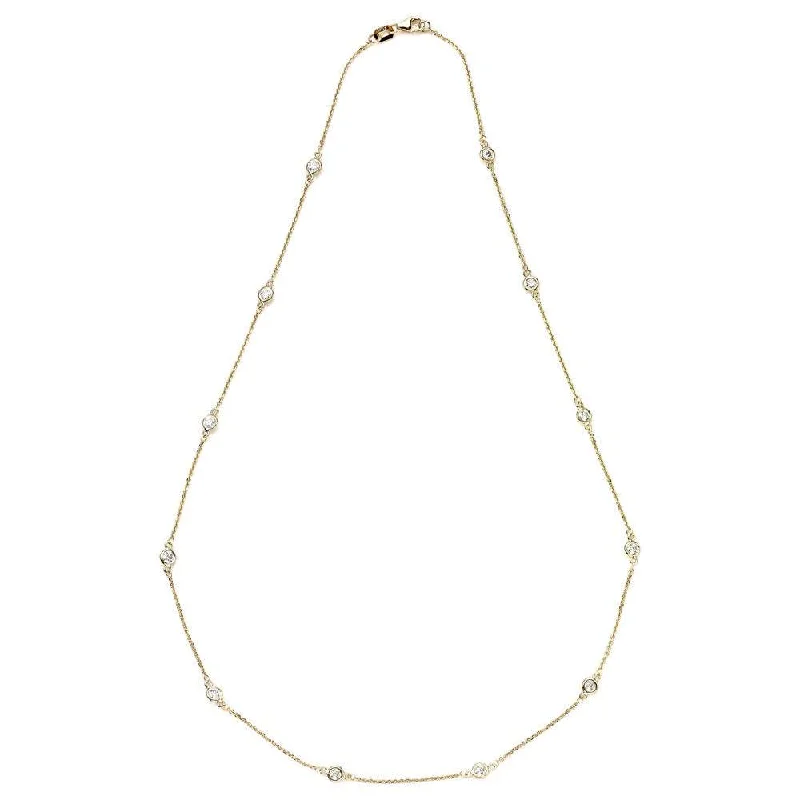 Suzy Levian 1.30 ct TDW 14k Yellow Gold Bezel Diamonds by the Yard Station Necklace