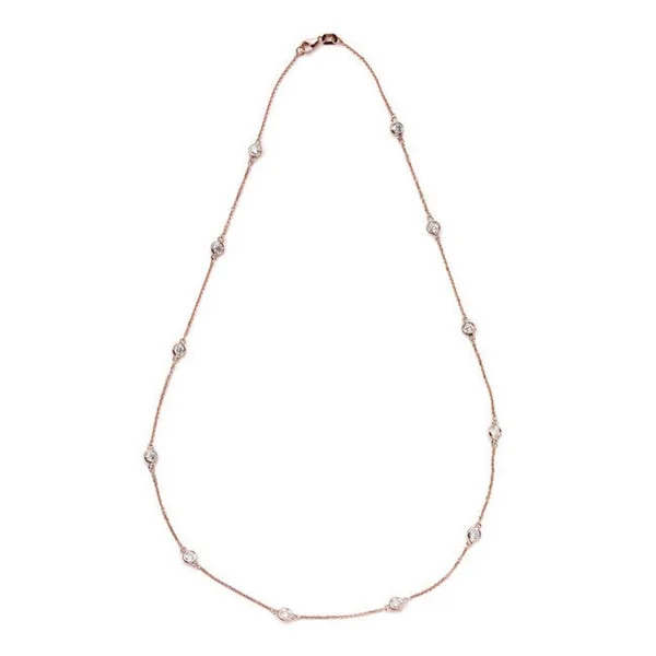 Suzy Levian 14k Rose Gold 1 4/5ct TDW Bezel Diamond Station Necklace