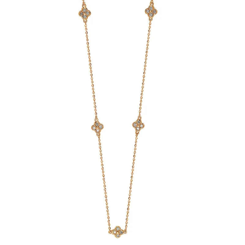 Suzy Levian 14K Rose Gold .40ttw Diamond Clover By The Yard Necklace