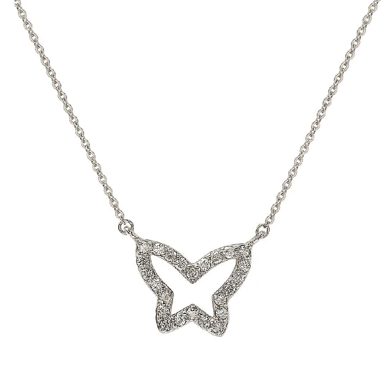 Suzy Levian 14K White Gold 0.30cttw Diamond Butterfly Necklace