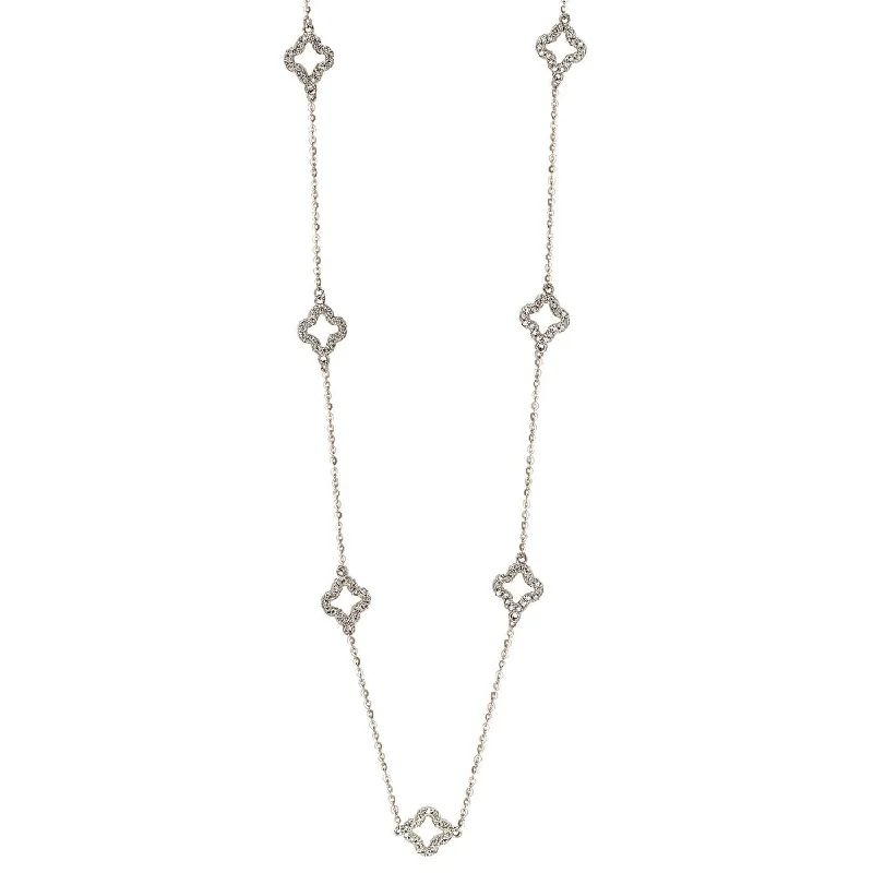 Suzy Levian 14K White Gold .63cttw Diamond Clover By The Yard Necklace