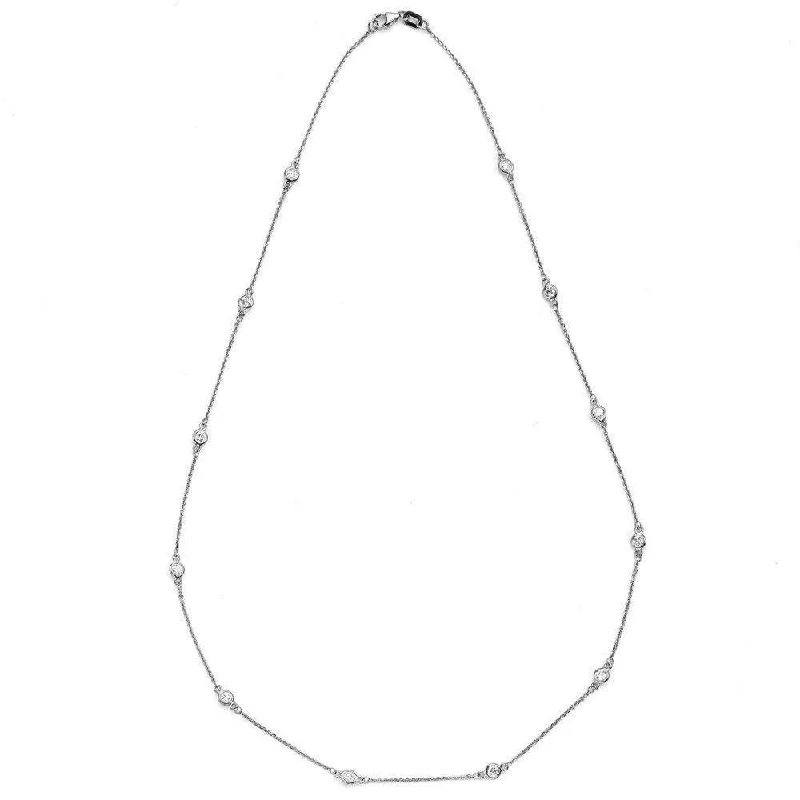 Suzy Levian 2/5 ct TDW 14k White Gold Bezel Diamonds by the Yard Station Necklace