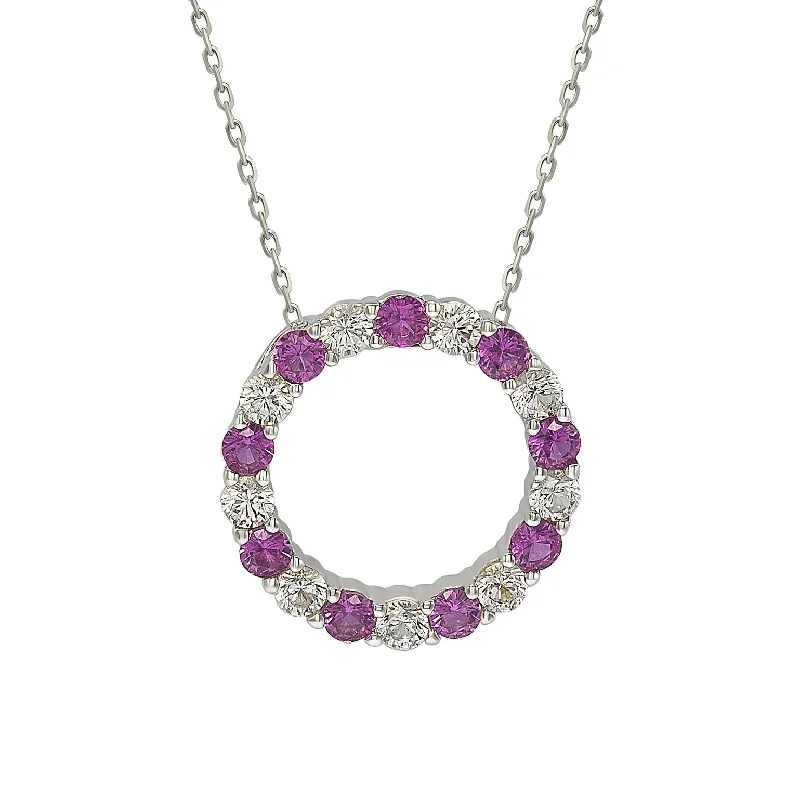 Suzy Levian Sterling Silver Pink Sapphire & Diamond Accent Alternating Circle Eternity Necklace