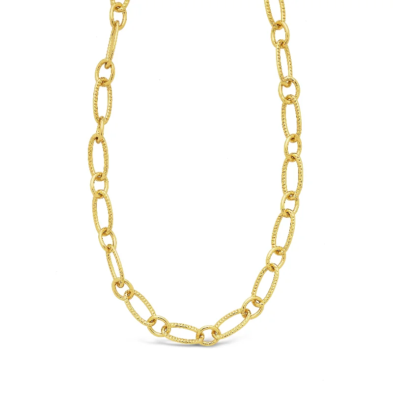 Textured Oval Link Necklace [Gold]